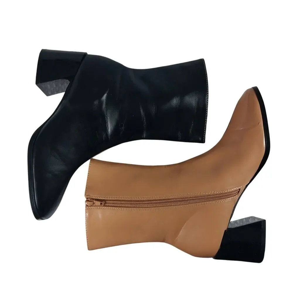 CODE Z! BLACK & TAN BEIGE SPLIT COLOR, CENTER SEAM, CHUNKY HEEL ANKLE BOOTS! 5M - Picture 7 of 12
